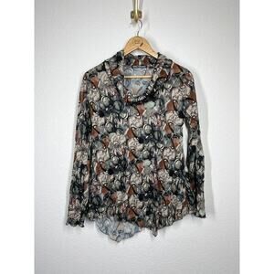 Sno Skins Sheer Crinkle Tunic Top Small S Draped Neck Abstact Print Asymmetric